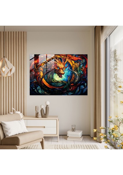 Mitoloji Cam Baskı - Dönen Ejderha - Mitoloji, Cam Baskı, Ev Dekorasyonu, Büyü, 45X30