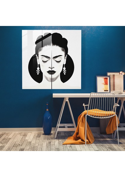 Minimalist Frida Kahlo Cam Baskı - Frida Kahlo, Ikonik, Siyah Beyaz, Frida Kahlo, 30X30