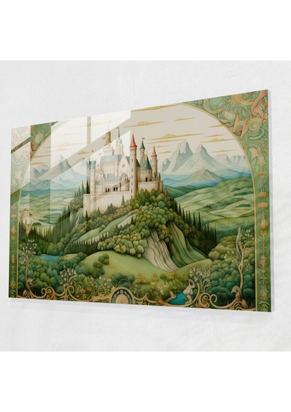 Ortaçağ Cam Duvar Sanatı: Kale ve Yeşil Alanlar - Ortaçağ, Modern Sanat, Zarif Kaligrafi, Cam Sanatı, 45X30