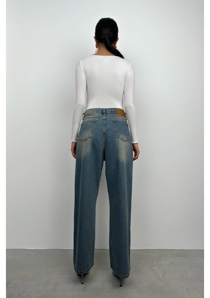Düşük Bel Çift Düğmeli Wide Leg Jean fırsatları