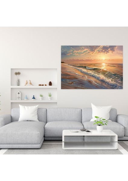 Gerçekçilik Kanvas Tablo - Sunset Beach - Gerçekçilik, Sıcak Tonlar, Gerçekçilik, Plaj, 50X30