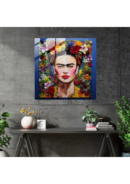 Renkli Frida Kahlo Cam Baskı - Frida Kahlo, Ev Dekorasyonu, Cam Sanatı, Tek Kaş, 30X30