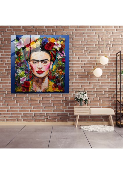 Renkli Frida Kahlo Cam Baskı - Frida Kahlo, Ev Dekorasyonu, Cam Sanatı, Tek Kaş, 30X30