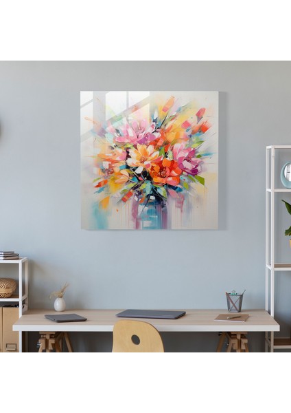 Zarif Cam Baskı - Modern Sanat Çalışmalarıyla Çiçek Açan Çiçek Lokumu, 30X30 fiyatları
