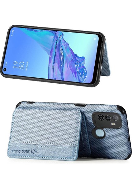 Oppo A53/A32 Stand Fonksiyonu Rfıd Engelleme Manyetik Kart Tutucu Için Kılıf (Yurt Dışından)