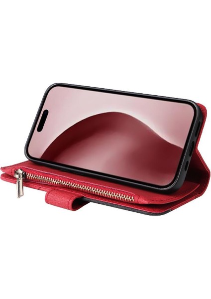 Kart Yuvası Standı Dokuz ile IPhone 16 Pro Fermuar Cüzdan Tarzı (Yurt Dışından)