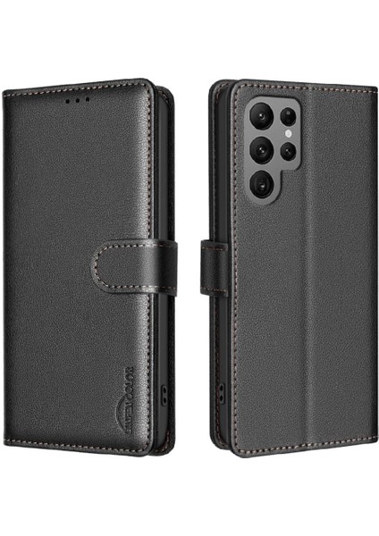 Samsung Galaxy S24 Ultra Manyetik Kart Tutucu Kickstand Pu Için Flip Case (Yurt Dışından)