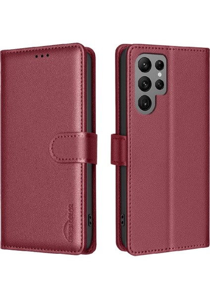 Samsung Galaxy S24 Ultra Manyetik Kart Tutucu Kickstand Pu Için Flip Case (Yurt Dışından)