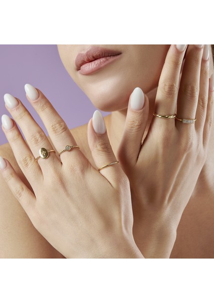 14 Ayar Altın Taşlı Minimal Yuvarlak Yüzük KRS046-14GRZ modelleri