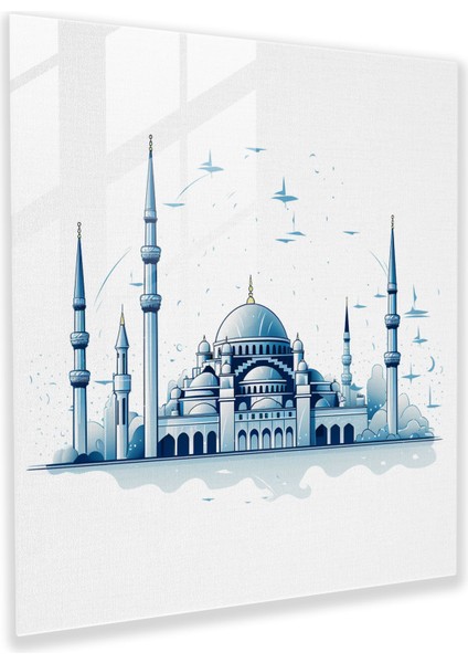 Anadolu Minimalist Cam Baskı - Anadolu, Sultanahmet Camii, Temiz Beyaz Fon, Elegance, 30X30 cm