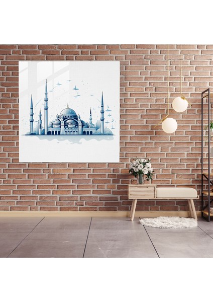 Anadolu Minimalist Cam Baskı - Anadolu, Sultanahmet Camii, Temiz Beyaz Fon, Elegance, 30X30 cm
