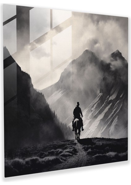 Zarif Cam Baskı - Ansel Adams'tan Esinlenen Siyah Beyaz Kovboy - Modern Sanat Eseri Cam Duvar Sanatı, 30X30