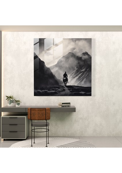 Zarif Cam Baskı - Ansel Adams'tan Esinlenen Siyah Beyaz Kovboy - Modern Sanat Eseri Cam Duvar Sanatı, 30X30