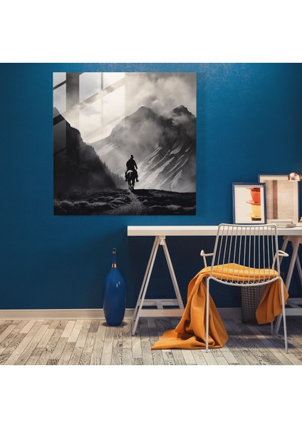 Zarif Cam Baskı - Ansel Adams'tan Esinlenen Siyah Beyaz Kovboy - Modern Sanat Eseri Cam Duvar Sanatı, 30X30
