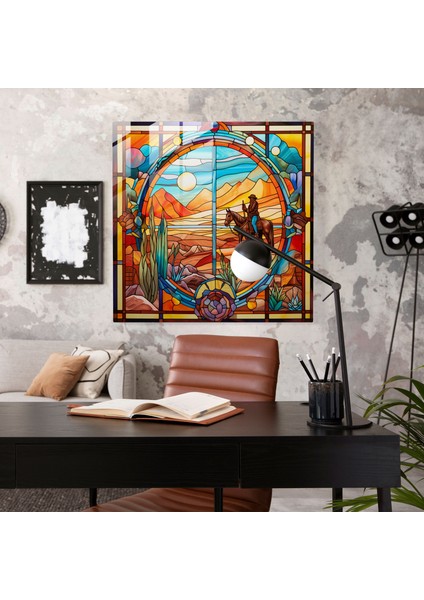 Batı Sembolleri Vitray Baskı, Canlı Cam Duvar Sanatı, Ev Dekorasyonu, Duvar Dekoru, Cam Sanatı, Modern Sanat Eseri, 30X30 fiyatları