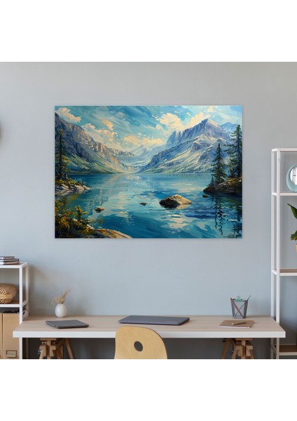 Gerçekçilik Kanvas Tablo - Dağ Gölü - Gerçekçilik, Duvar Sanatı, Dağlar, Göl, 50X30