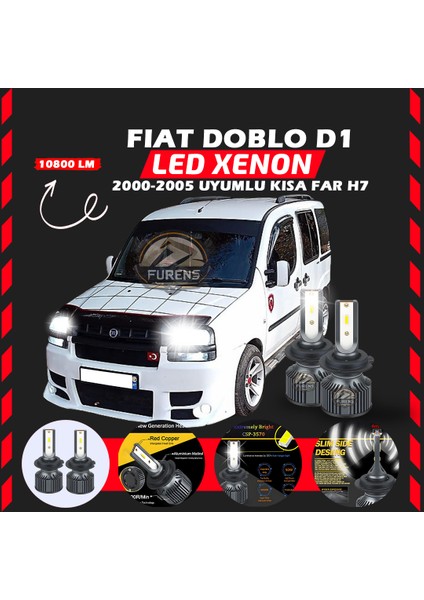 Fiat Doblo D1 2000-2005 Kısa Far Uyumlu Şimşek Etkili LED Xenon Premium Series H7