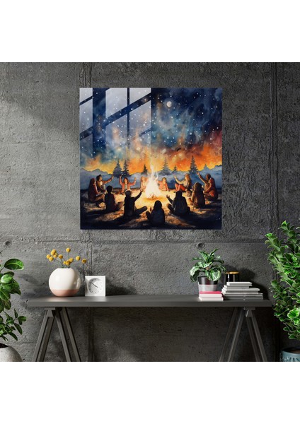 Bohem Suluboya Cam Baskı - Bohem, Bohem, Duvar Dekorasyonu, Cam Sanatı, 30X30