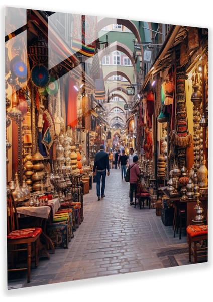 Anadolu Cam Baskı - Canlı Istanbul Çarşısı - Anadolu, Renkli Baharatlar, Tekstil, Cam Baskı, 30X30