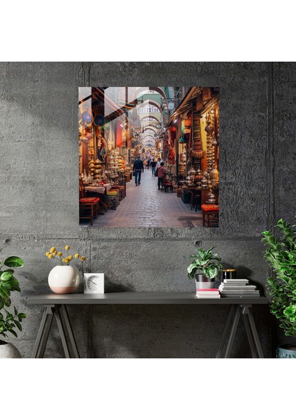 Anadolu Cam Baskı - Canlı Istanbul Çarşısı - Anadolu, Renkli Baharatlar, Tekstil, Cam Baskı, 30X30