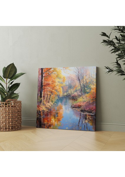 Sonbahar Duvar Tablosu - Empresyonist Gölet Kanvas Tablo - Sonbahar, Sonbahar Ağaçları, Canlı Renkler, Sonbahar, 30X30