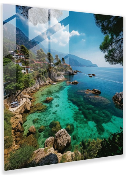 Anadolu Cam Baskı - Antalya Sahil Şeridi Görünümü - Anadolu, Cam Duvar Sanatı, Kristal Berrak Sular, Duvar Süslemesi, 30X30