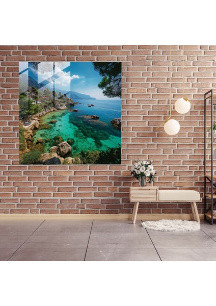 Anadolu Cam Baskı - Antalya Sahil Şeridi Görünümü - Anadolu, Cam Duvar Sanatı, Kristal Berrak Sular, Duvar Süslemesi, 30X30
