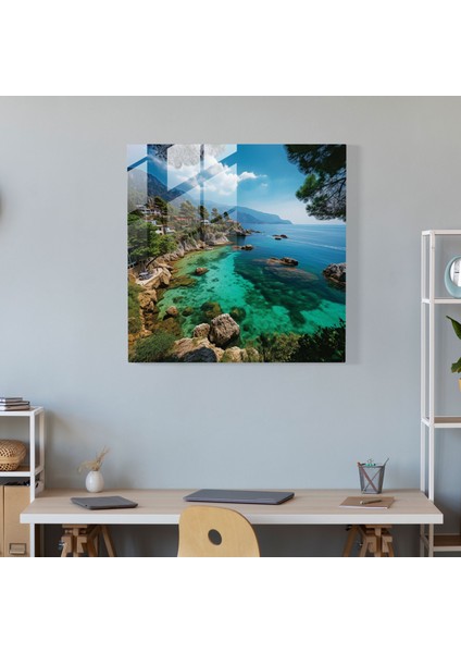 Anadolu Cam Baskı - Antalya Sahil Şeridi Görünümü - Anadolu, Cam Duvar Sanatı, Kristal Berrak Sular, Duvar Süslemesi, 30X30