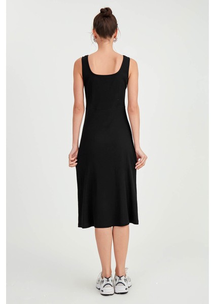 Kalın Askılı Önü Büzgülü Yırtmaçlı Örme Elbise indirimleri