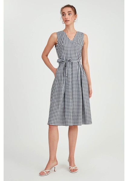 Pötikare Desen Beli Kuşaklı Elbise