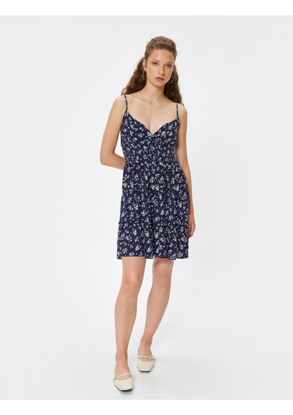 Çiçekli Elbise Mini Ip Askılı A Kesim V Yaka Gipeli Slim Fit modelleri