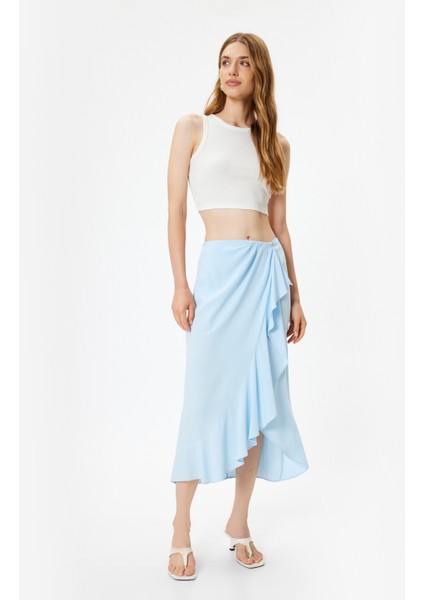 Midi Boy Fırfırlı Etek Kruvaze Asimetrik Keten Karışımlı fiyatları