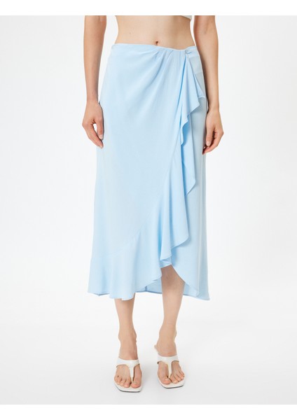 Midi Boy Fırfırlı Etek Kruvaze Asimetrik Keten Karışımlı modelleri