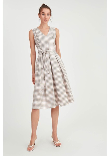 Pötikare Desen Beli Kuşaklı Elbise