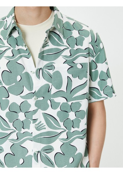 Desenli Gömlek Kısa Kollu Çiçekli Cep Detaylı Klasik Yaka Düğmeli indirimleri