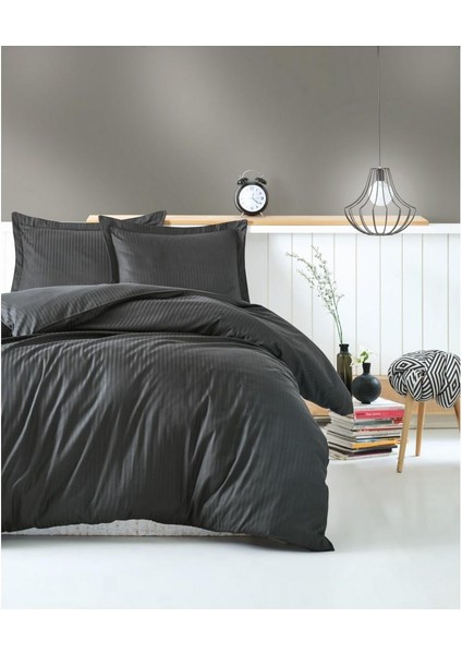 Elegant Stripe Çift Kişilik Nevresim Takımı Antrasit