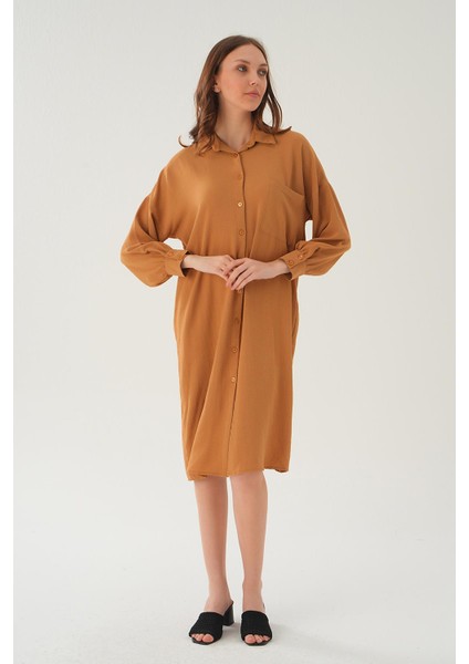 6773-1 Cep Detay Uzun Tunik Vizon