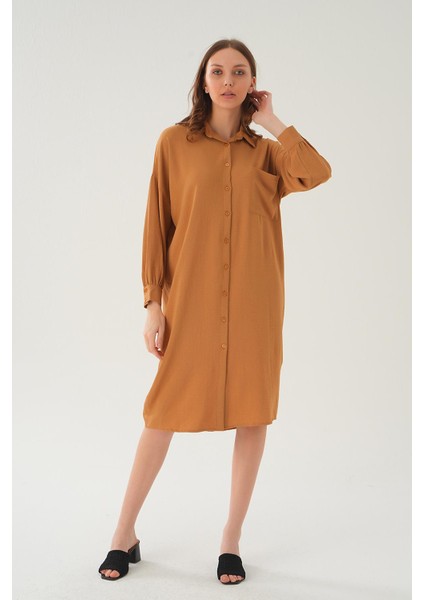 6773-1 Cep Detay Uzun Tunik Vizon fiyatları