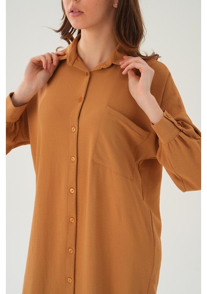 6773-1 Cep Detay Uzun Tunik Vizon indirimleri