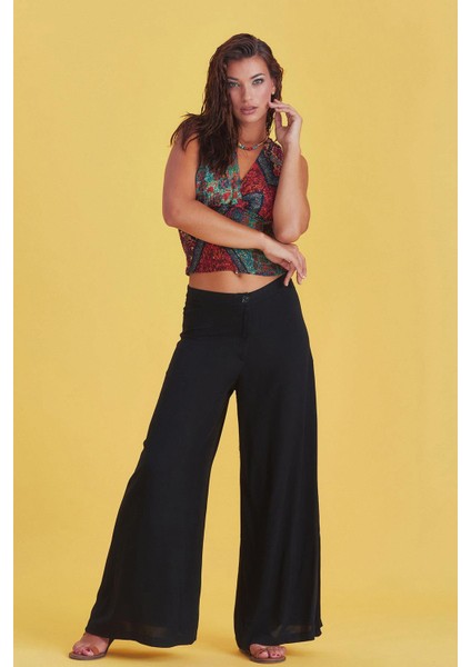 Palazzo Yüksek Bel Bol Kesim Siyah Pantolon fiyatları