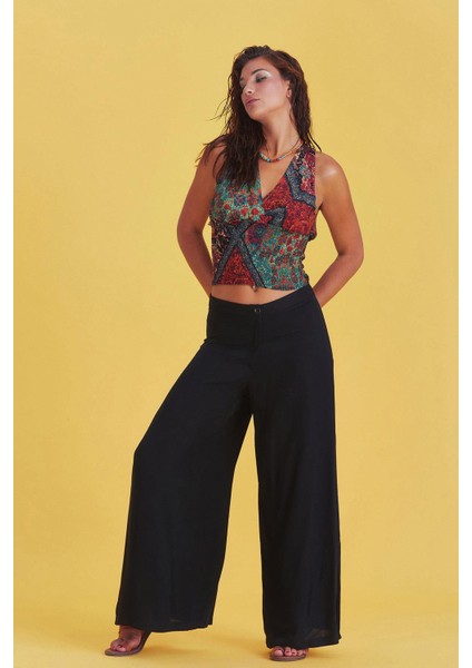 Palazzo Yüksek Bel Bol Kesim Siyah Pantolon modelleri