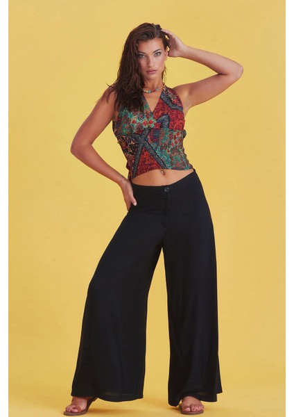 Palazzo Yüksek Bel Bol Kesim Siyah Pantolon fırsatları