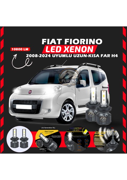 Fiat Fiorino 2008-2024 Uzun - Kısa Far Uyumlu Şimşek Etkili LED Xenon Premium Series H4