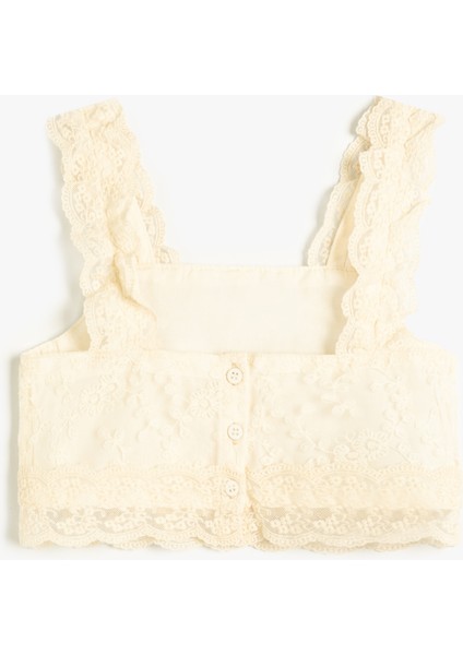 Dantelli Crop Bluz Askılı Kare Yaka Astarlı fiyatları