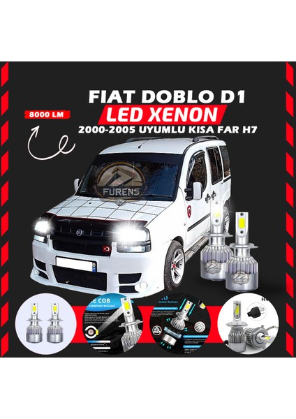 Fiat Doblo D1 2000-2005 Kısa Far Uyumlu Şimşek Etkili LED Xenon Performance Series H7