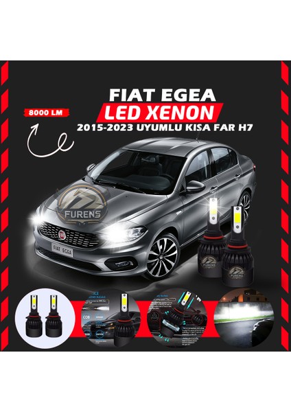 Fiat Egea 2015-2023 Kısa Far Uyumlu Şimşek Etkili LED Xenon Light Series H7