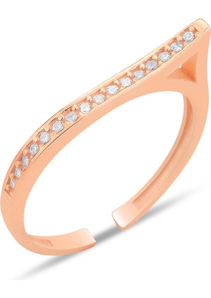 Gümüş Rose Zirkon Taşlı Alttan Ayarlanabilir Dalga Yüzük SGTL12238ROSE