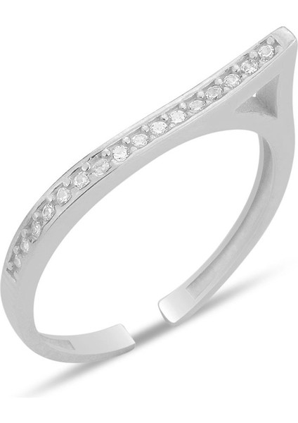 Gümüş Rodyumlu Zirkon Taşlı Alttan Ayarlanabilir Dalga Yüzük SGTL12238RODAJ