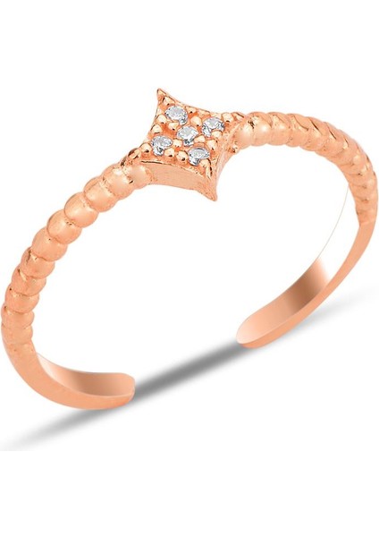 Gümüş Rose Zirkon Taşlı Alttan Ayarlanabilir Eklemm Yüzük SGTL12231ROSE