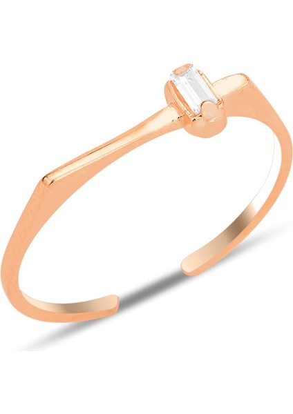 Gümüş Rose Zirkon Baget Tek Taşlı Alttan Ayarlanabilir Yüzük SGTL12237ROSE